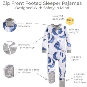 BUNDLE OF 2 Burt's Bees Baby 0-3M Sleeper Footie Onesies Dogs & Stars and Moons